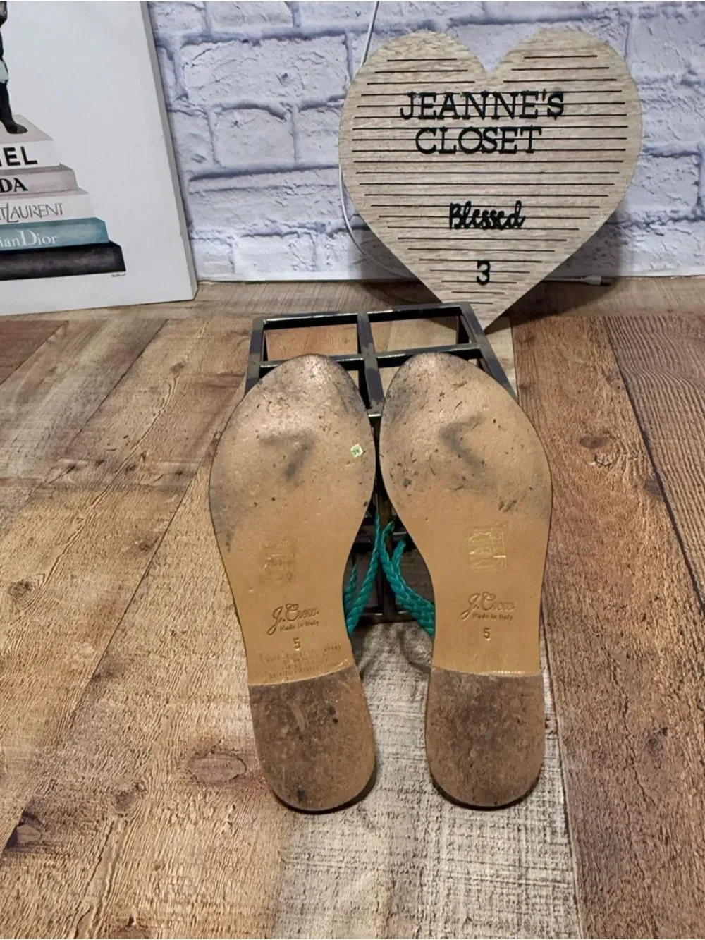 J crew Capri braided-strap flip-flops green size 5